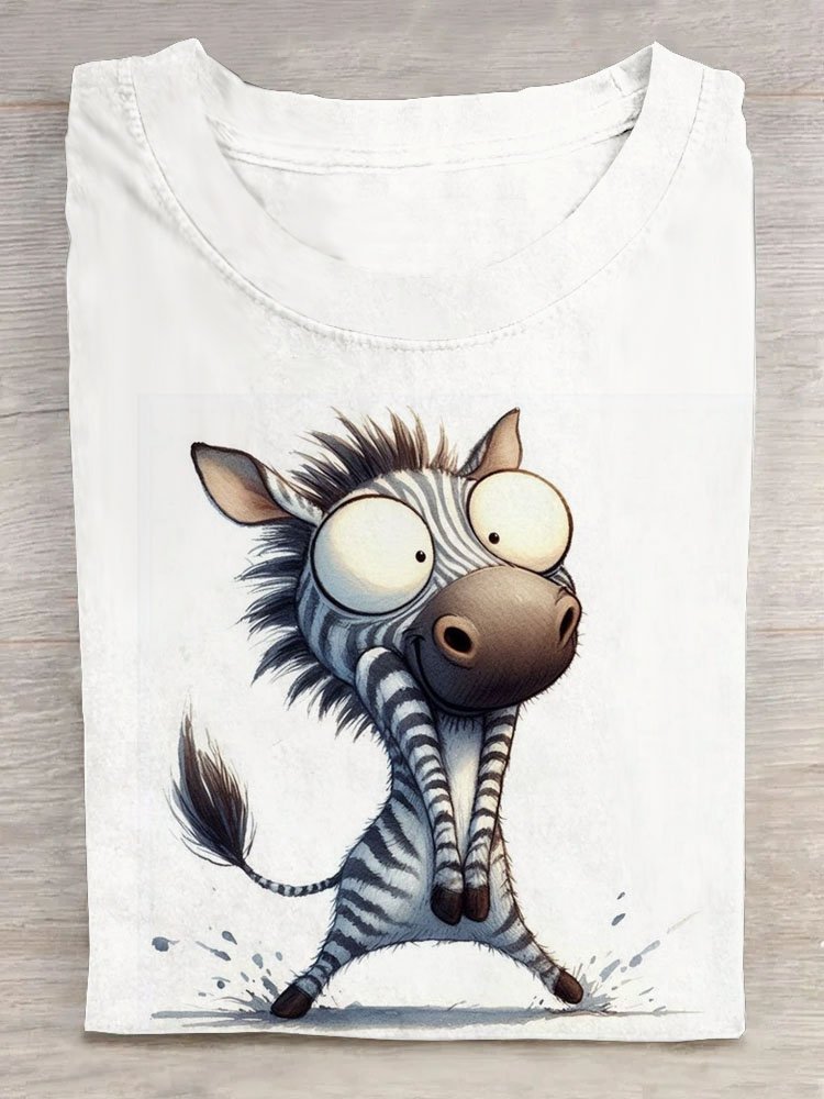 Lustig Zebra Print Rundhals Kurzarm T-Shirt