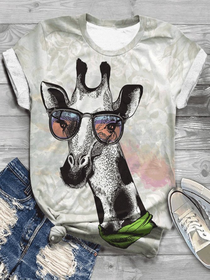 Lässig Rundhals Jersey Hirsch T-Shirt