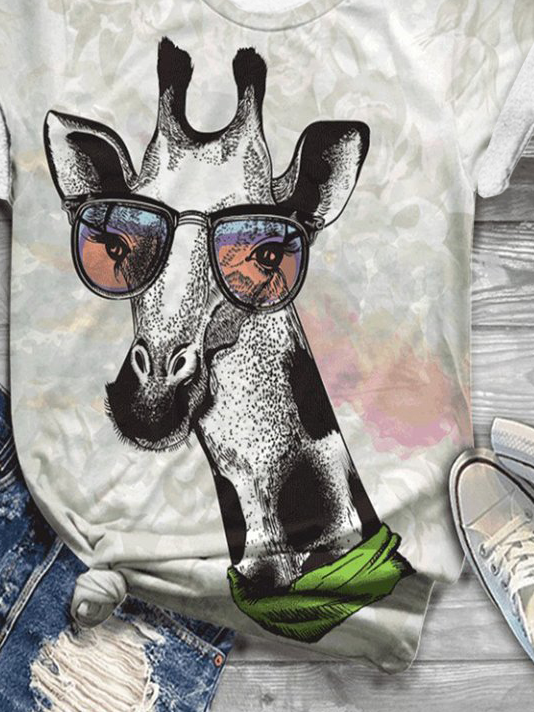 Lässig Rundhals Jersey Hirsch T-Shirt