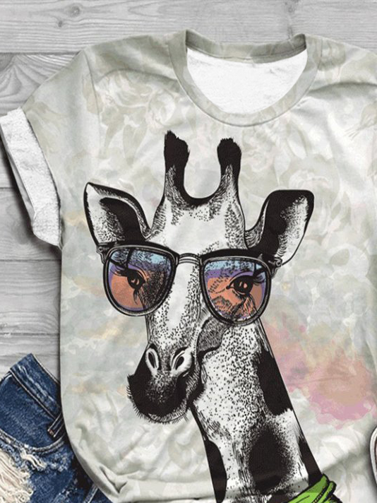 Lässig Rundhals Jersey Hirsch T-Shirt