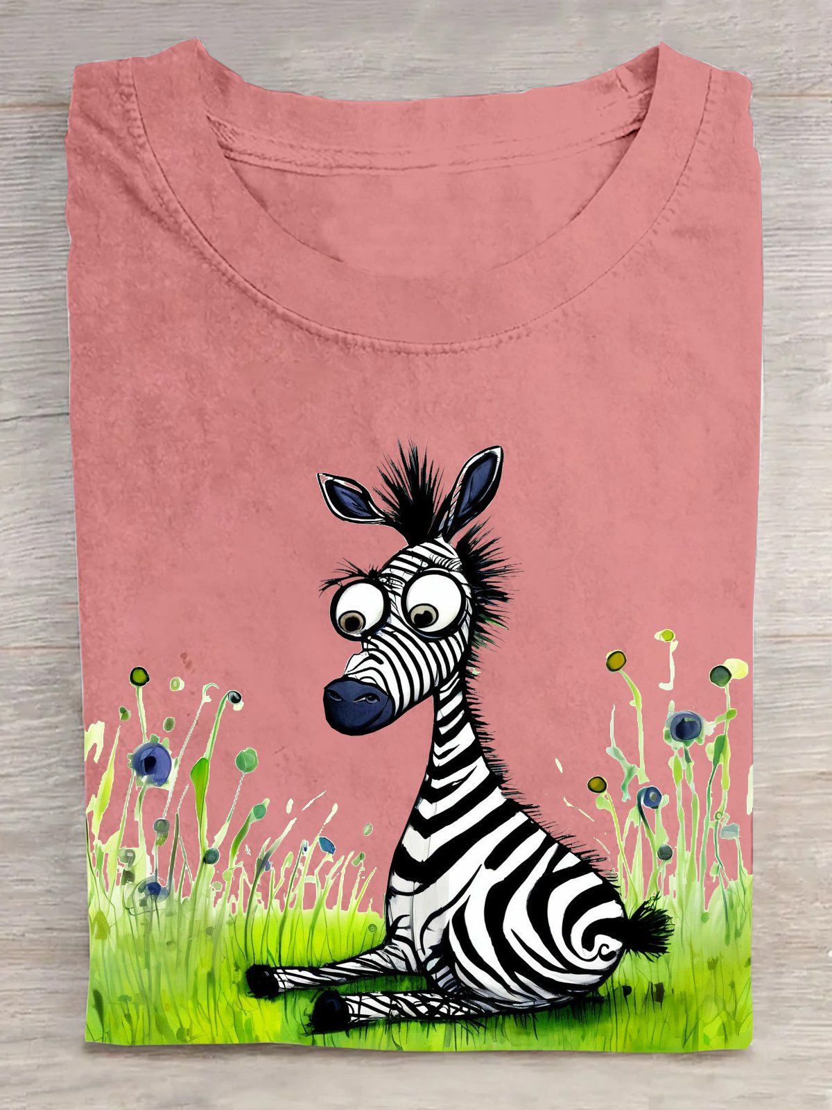 Baumwolle Lässig Zebra Rundhals T-Shirt