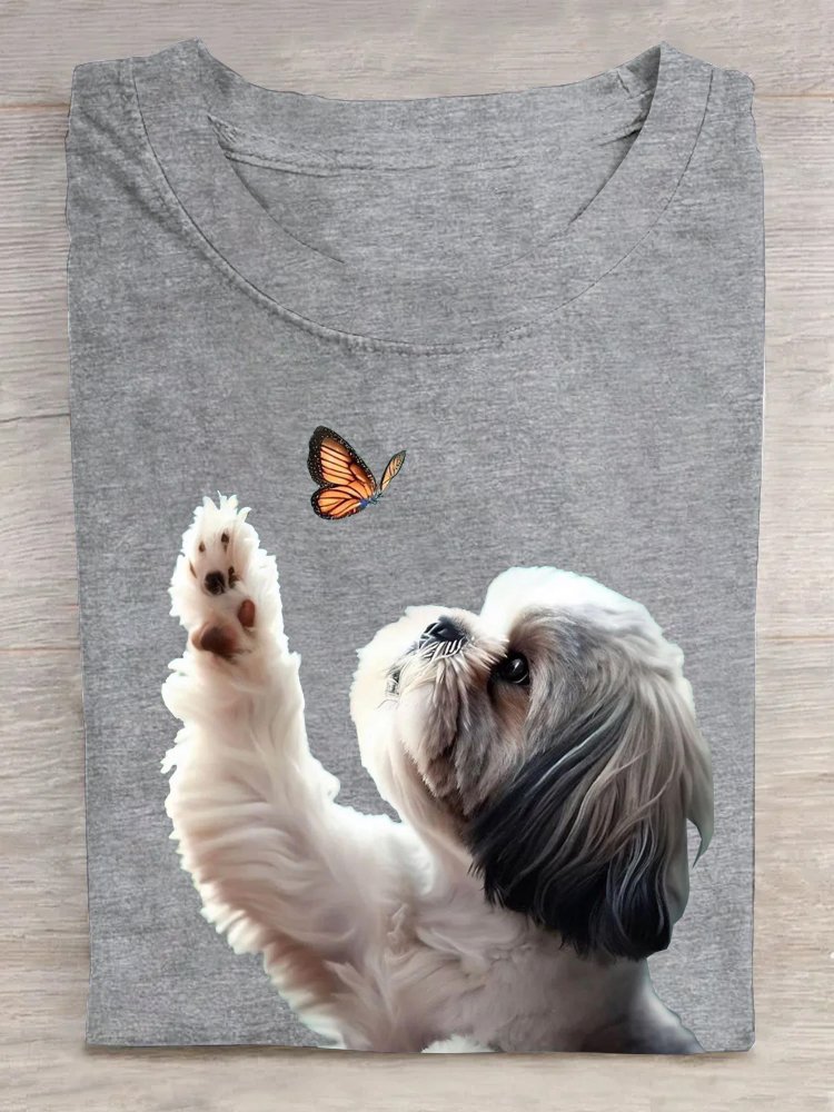 Rundhals Hund Baumwolle Lässig T-Shirt