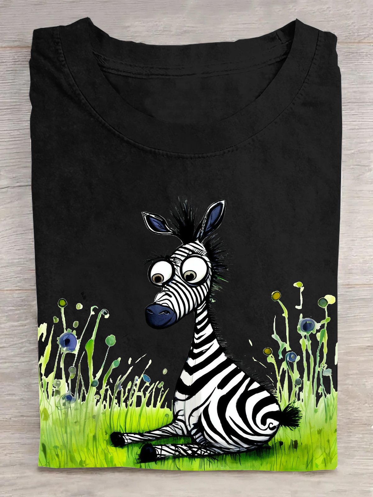 Baumwolle Lässig Zebra Rundhals T-Shirt