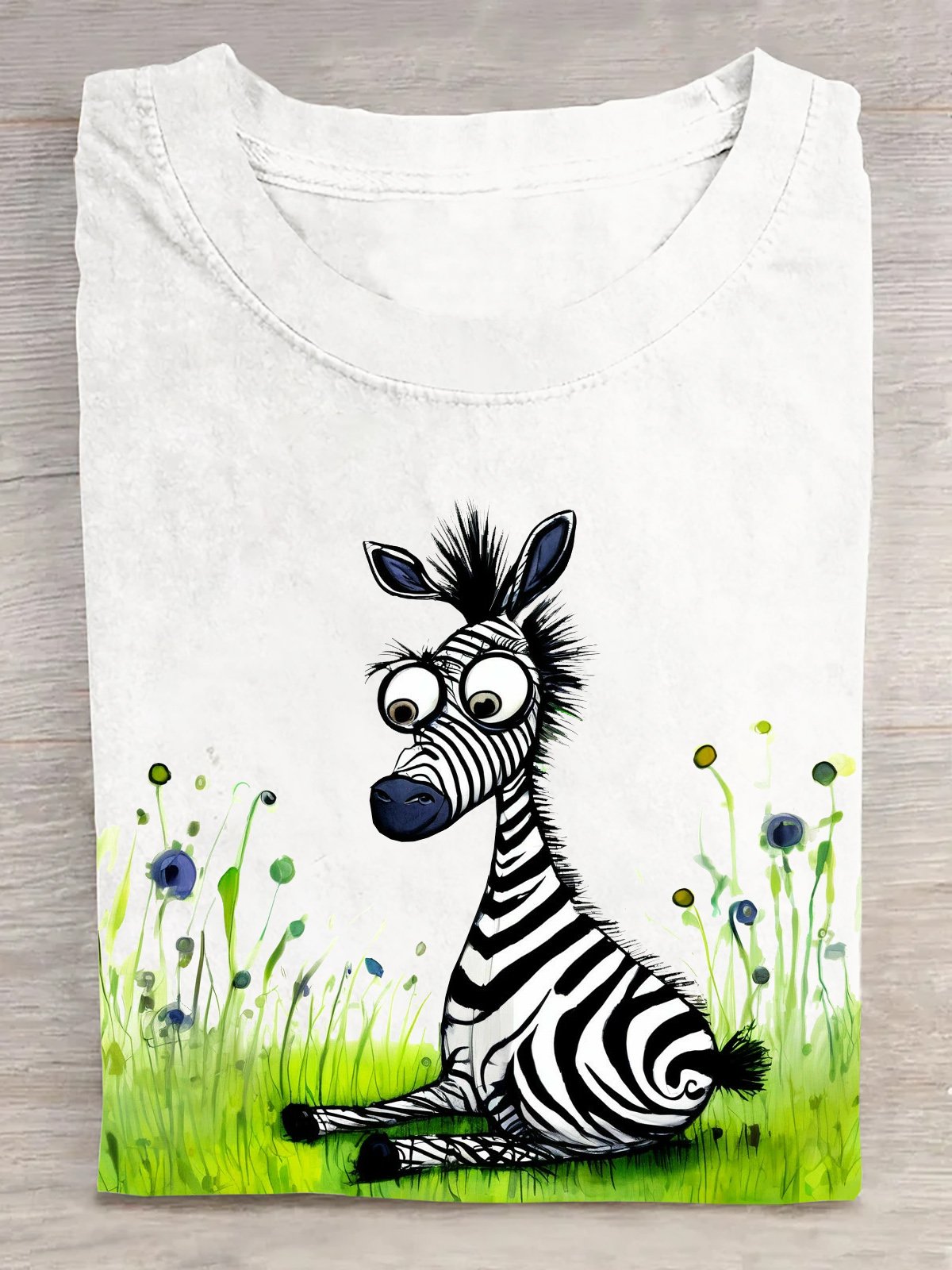 Baumwolle Lässig Zebra Rundhals T-Shirt