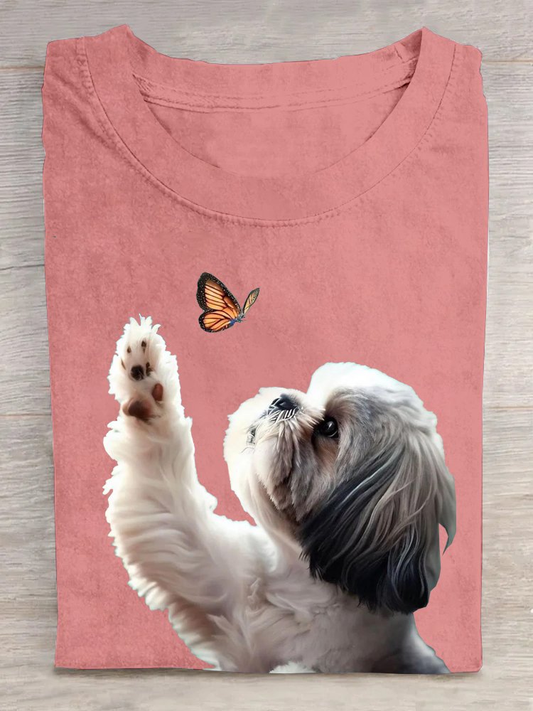 Rundhals Hund Baumwolle Lässig T-Shirt