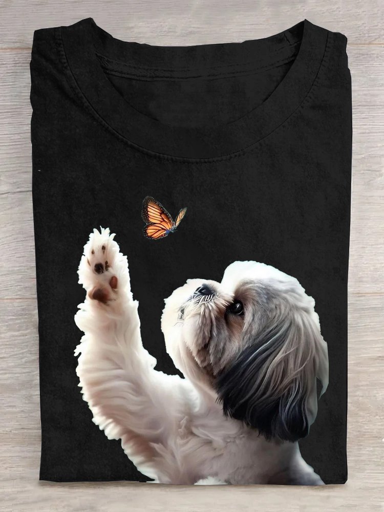 Rundhals Hund Baumwolle Lässig T-Shirt