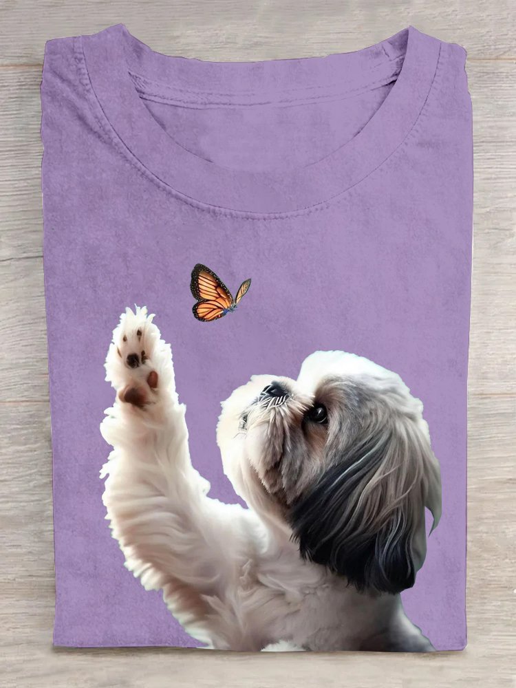 Rundhals Hund Baumwolle Lässig T-Shirt