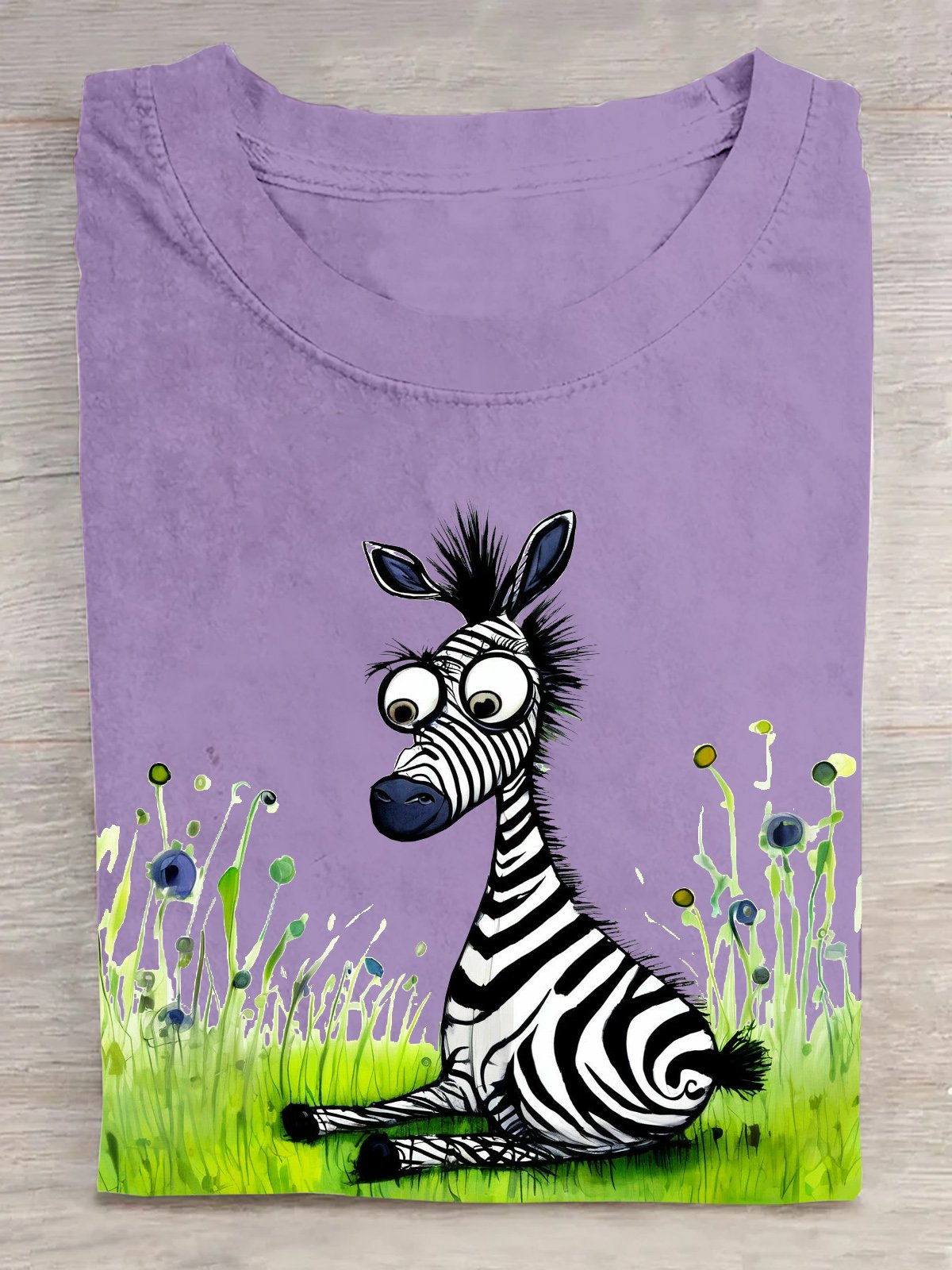 Baumwolle Lässig Zebra Rundhals T-Shirt