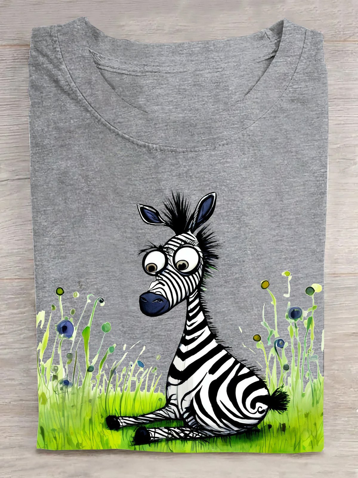 Baumwolle Lässig Zebra Rundhals T-Shirt