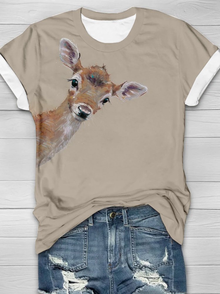 Lässig Hirsch Rundhals Jersey T-Shirt