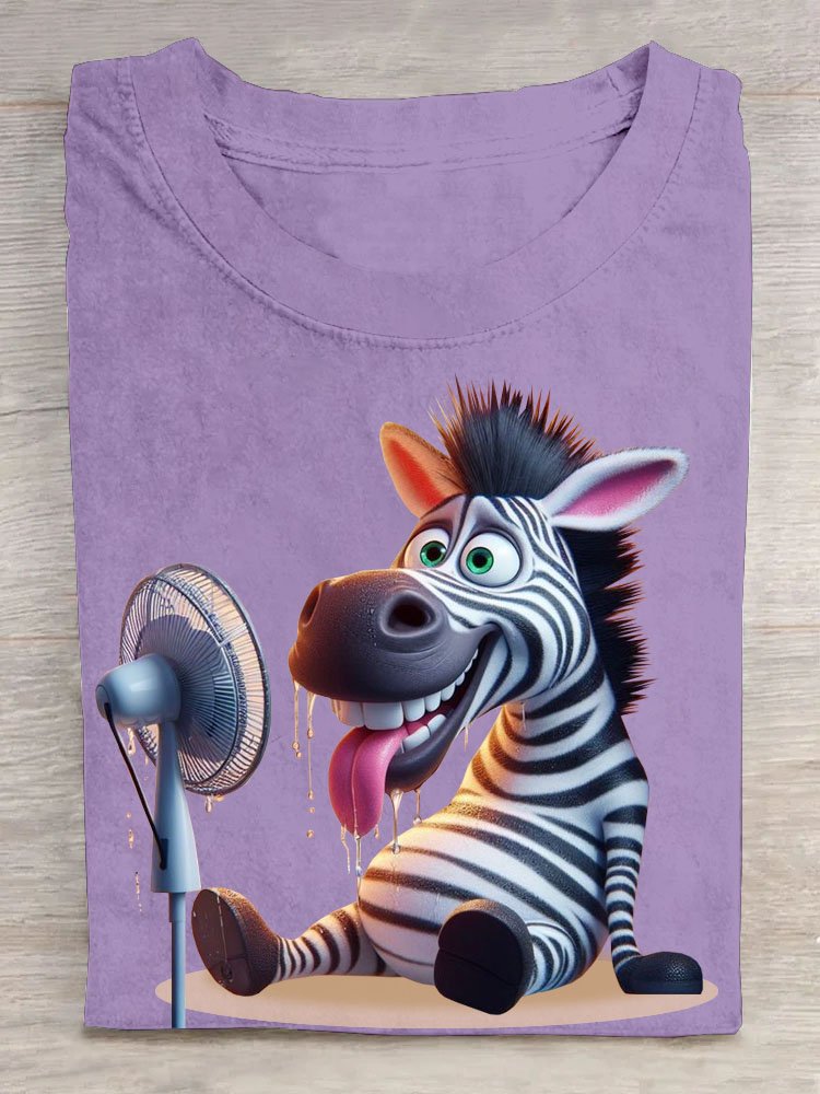 Lustig Zebra Print Rundhals Lässig T-Shirt