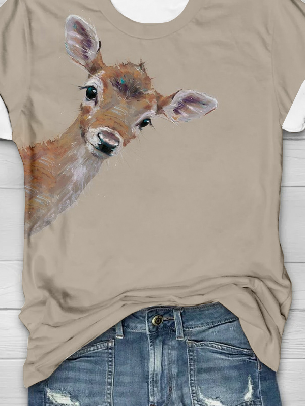 Lässig Hirsch Rundhals Jersey T-Shirt