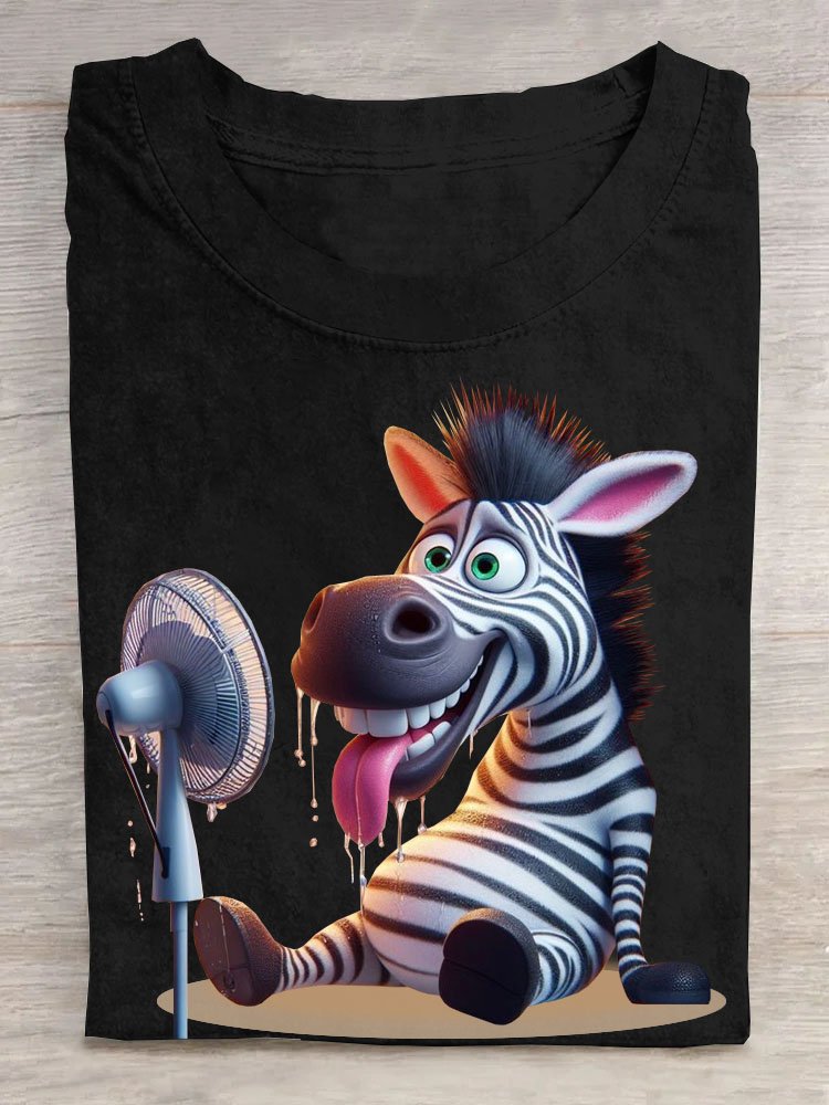 Lustig Zebra Print Rundhals Lässig T-Shirt