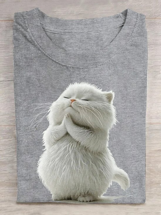 Baumwolle Rundhals Lässig Weit T-Shirt