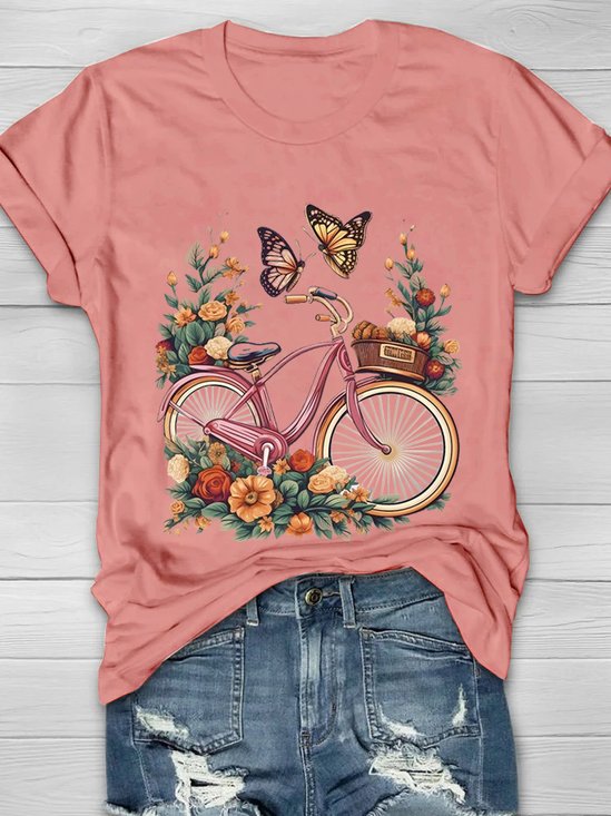 Geblümt Lässig Weit T-Shirt