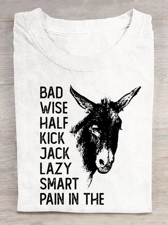 Baumwolle Weit Rundhals Lässig T-Shirt