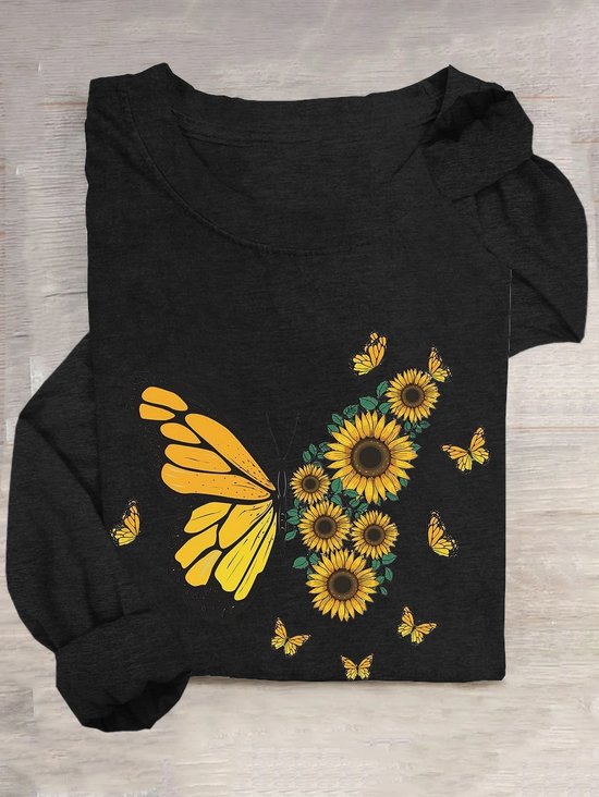 Schmetterling Baumwollmischung Lässig T-Shirt