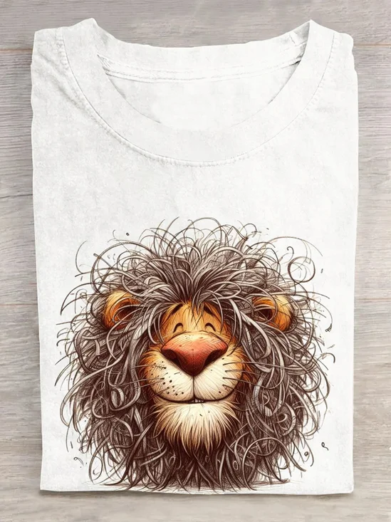 Baumwolle Lässig Löwe T-Shirt
