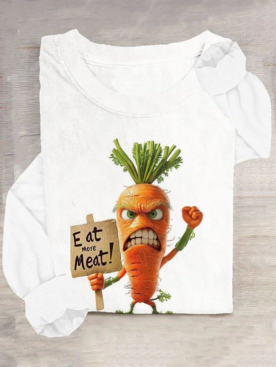Essen Mehr Fleisch Möhren Rundhals Lässig Pflanzen T-Shirt