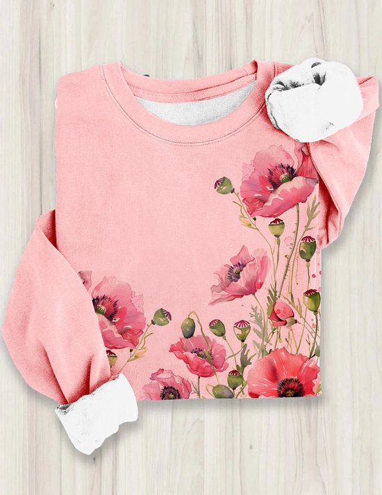 Geblümt Lässig Rundhals Sweatshirt