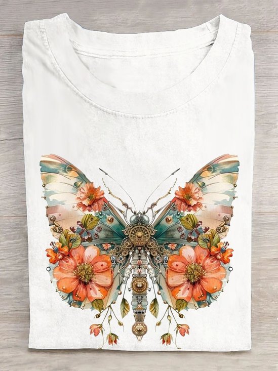 Geblümt Schmetterling Print Lässig T-Shirt