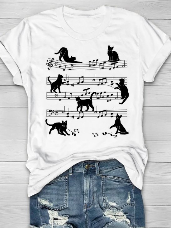 Weit Katze Baumwolle Lässig T-Shirt