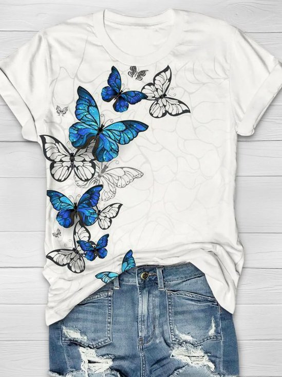 Schmetterling Print Rundhals T-Shirt