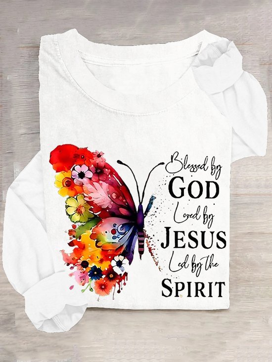 Lässig Schmetterling Rundhals Weit T-Shirt