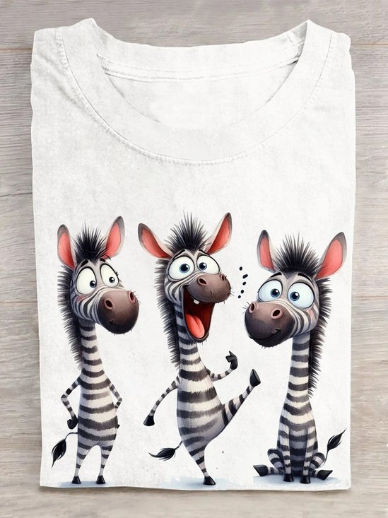 Baumwolle Weit Zebra Lässig T-Shirt