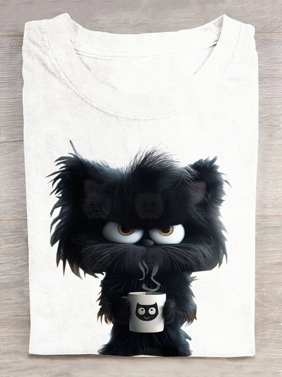 Rundhals Baumwolle Lässig Katze T-Shirt