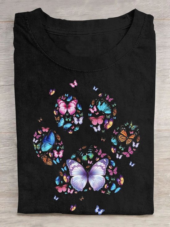 Schmetterling Print Rundhals Kurz Ärmeln T-Shirt