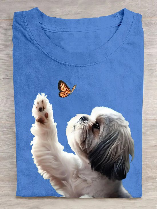Rundhals Hund Baumwolle Lässig T-Shirt