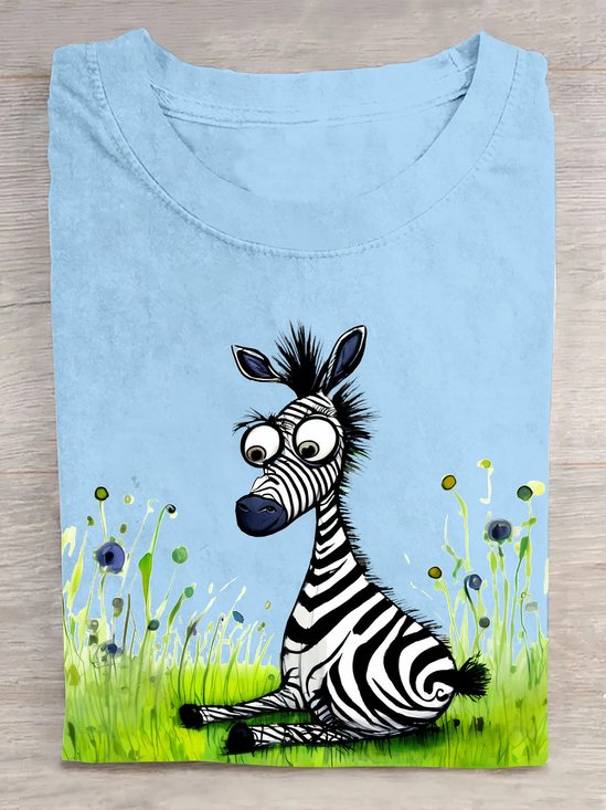 Baumwolle Lässig Zebra Rundhals T-Shirt