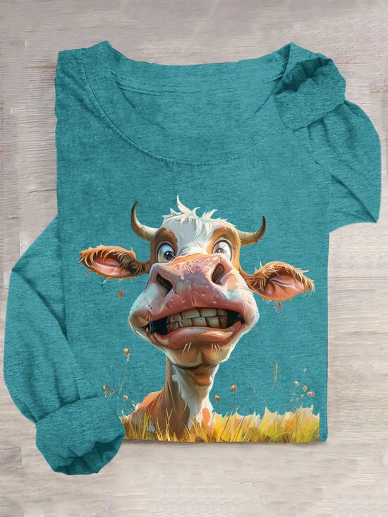 Rundhals Das Vieh Baumwollmischung Lässig T-Shirt