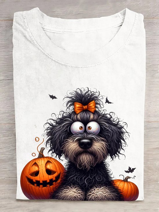 Halloween Baumwolle Zottelig Hund Mit Oberteile Knoten und Jack-O'-Laterne T-Shirt