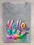 Baumwolle Lässig Schmetterling Regenbogen  T-Shirt