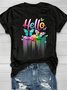 Baumwolle Lässig Schmetterling Regenbogen  T-Shirt
