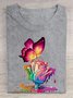 Lässig Baumwolle Schmetterling Geblümt Weit T-Shirt