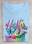 Baumwolle Lässig Schmetterling Regenbogen  T-Shirt