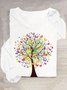 Lässig Schmetterling & Baum Print Baumwollmischung T-Shirt