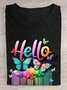 Baumwolle Lässig Schmetterling Regenbogen  T-Shirt