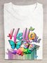 Baumwolle Lässig Schmetterling Regenbogen  T-Shirt