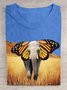 Lässig Baumwolle Rundhals Elefant Landschaftsdruck T-Shirt