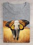 Lässig Baumwolle Rundhals Elefant Landschaftsdruck T-Shirt