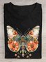Geblümt Schmetterling Print Lässig T-Shirt