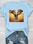 Lässig Baumwolle Rundhals Elefant Landschaftsdruck T-Shirt