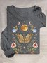 Weit Lässig Geblümt Schmetterling Baumwollmischung T-Shirt