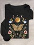 Weit Lässig Geblümt Schmetterling Baumwollmischung T-Shirt