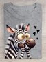 Lustig Zebra Print Rundhals T-Shirt