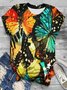 Schmetterling Print Rundhals Kurz Ärmeln T-Shirt